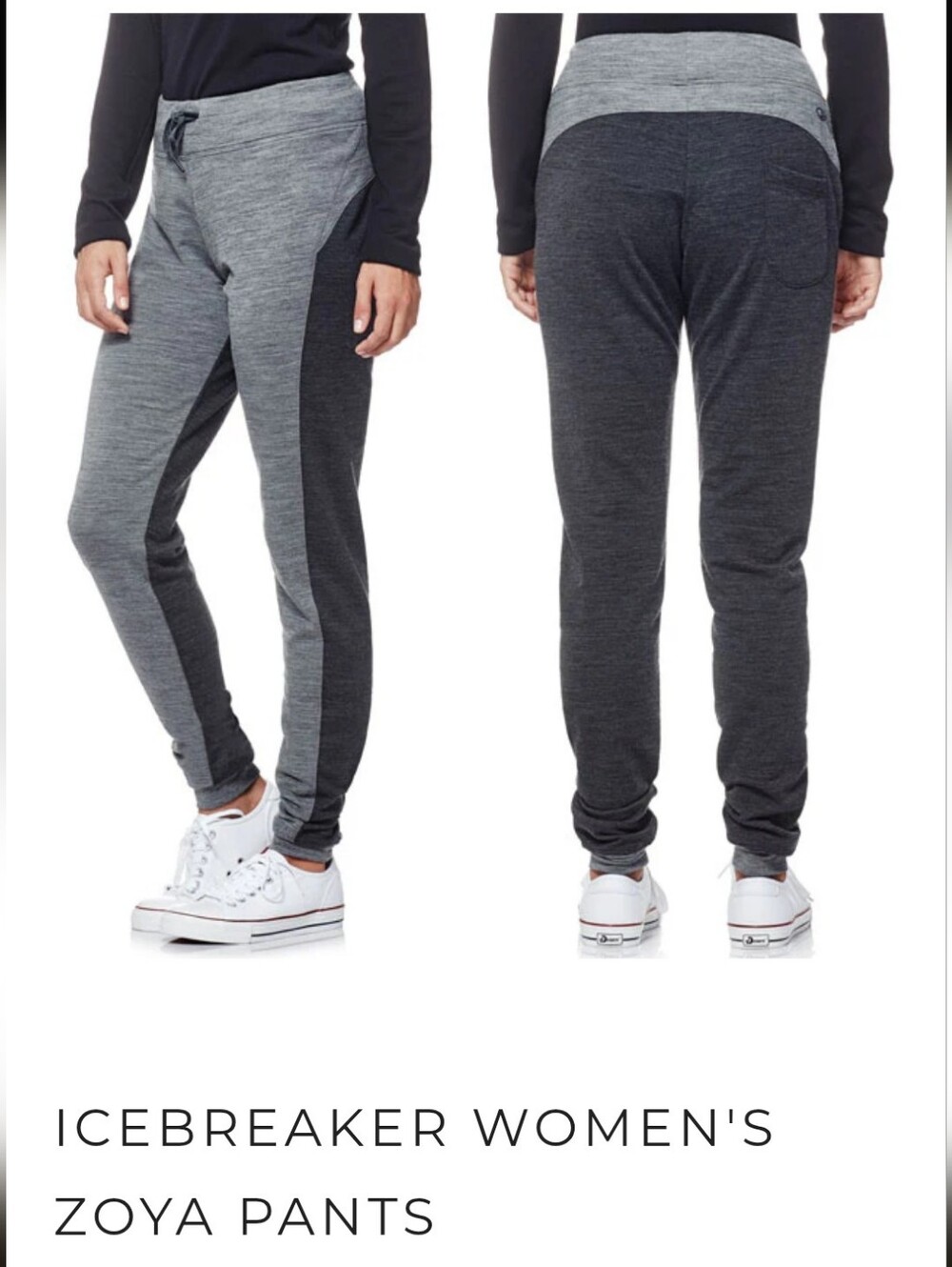 Icebreaker Merino Wool  Sweatpants Gray with Dark Side Panels Joggers Zoya Pants